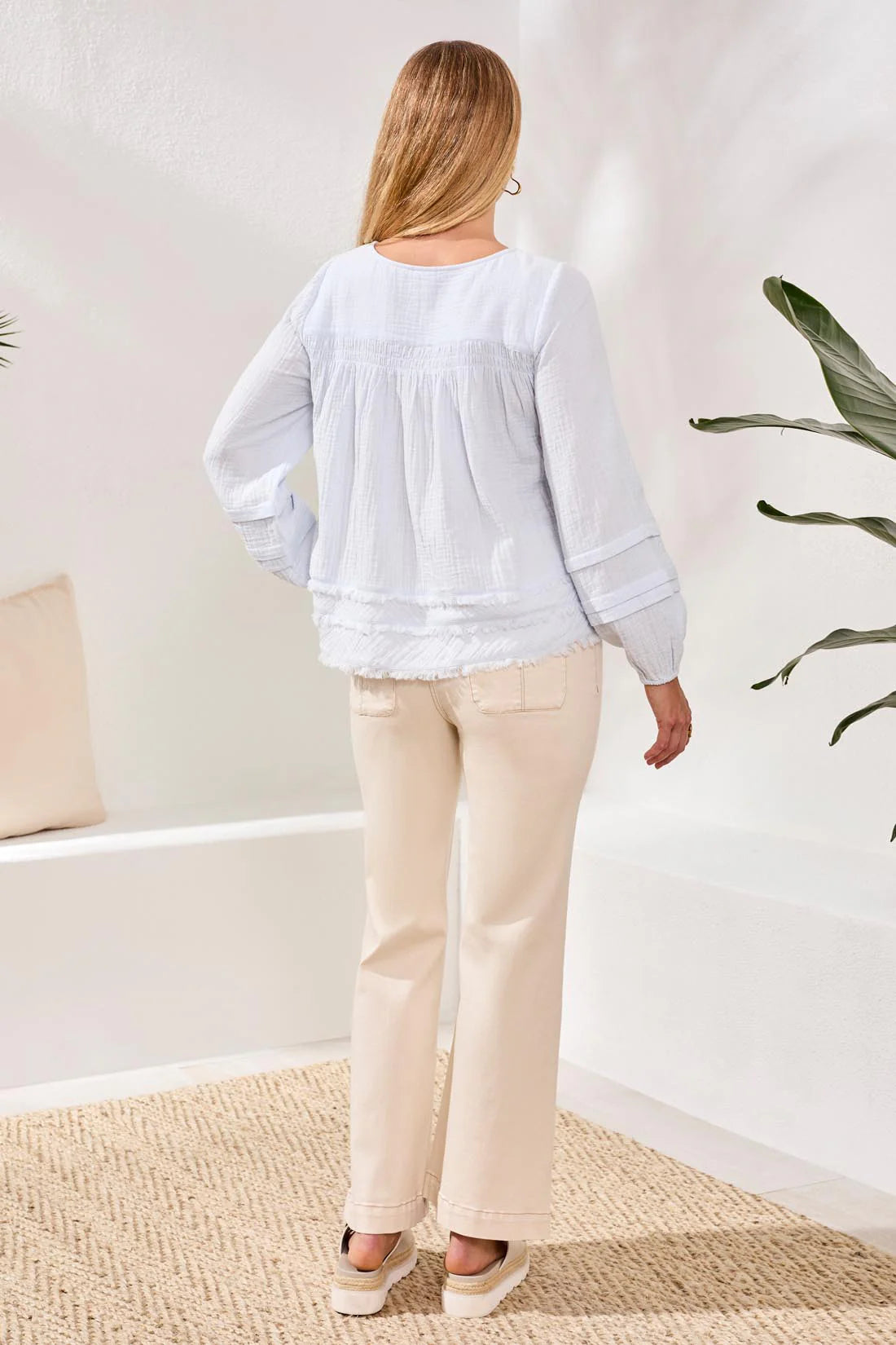 Crinkle Gauze Button-Front Blouse