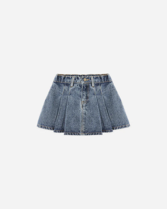 Pleated Denim Skirt