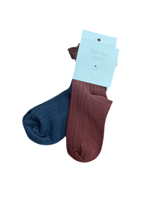 Burgundy And Navy Lace Trimmed Socks Set
