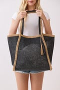 Two Tone Woven Straw Beach Tote