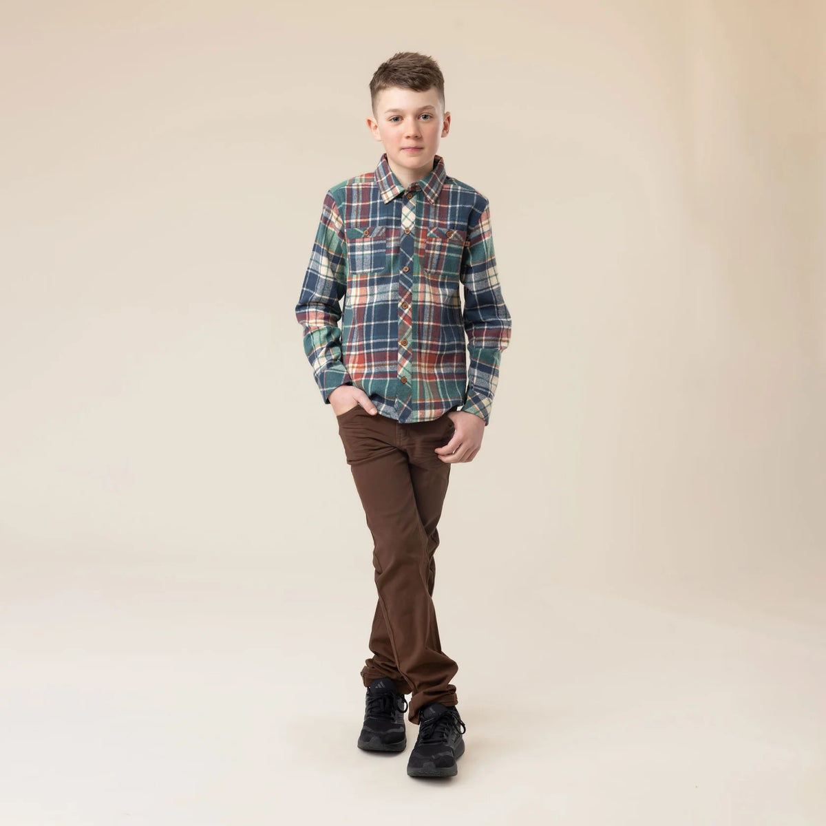 Boys Green Plaid Longsleeve Shirt