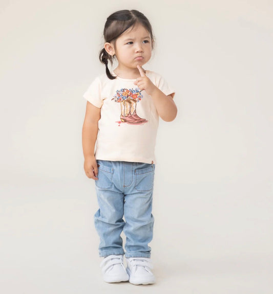 Little Girls Denim Jeans With Front Pockets