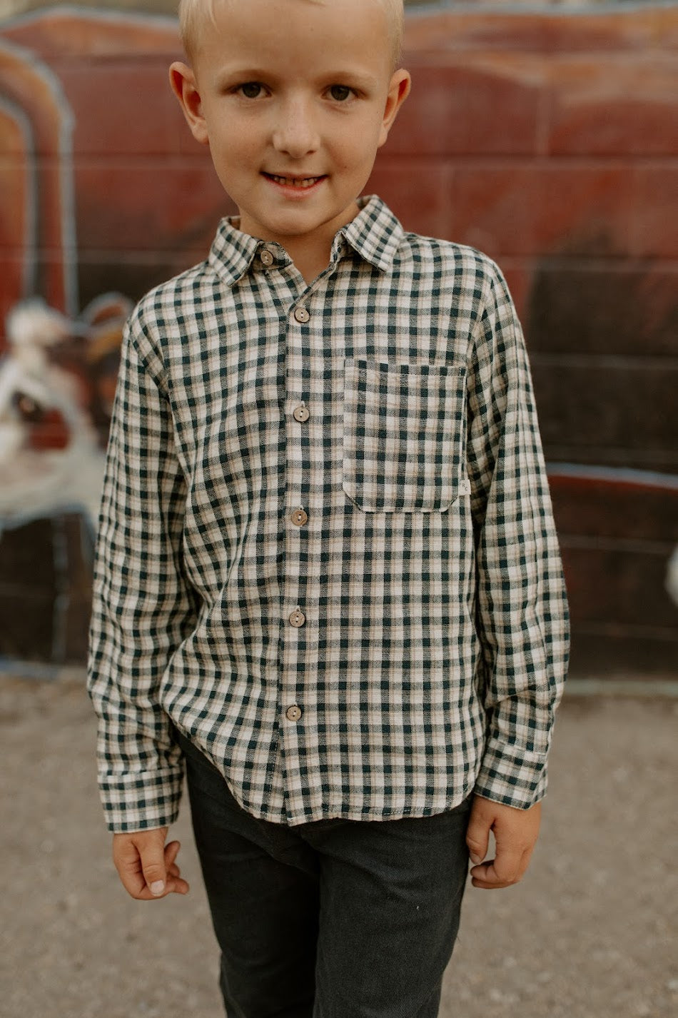 Navy Check Button Down