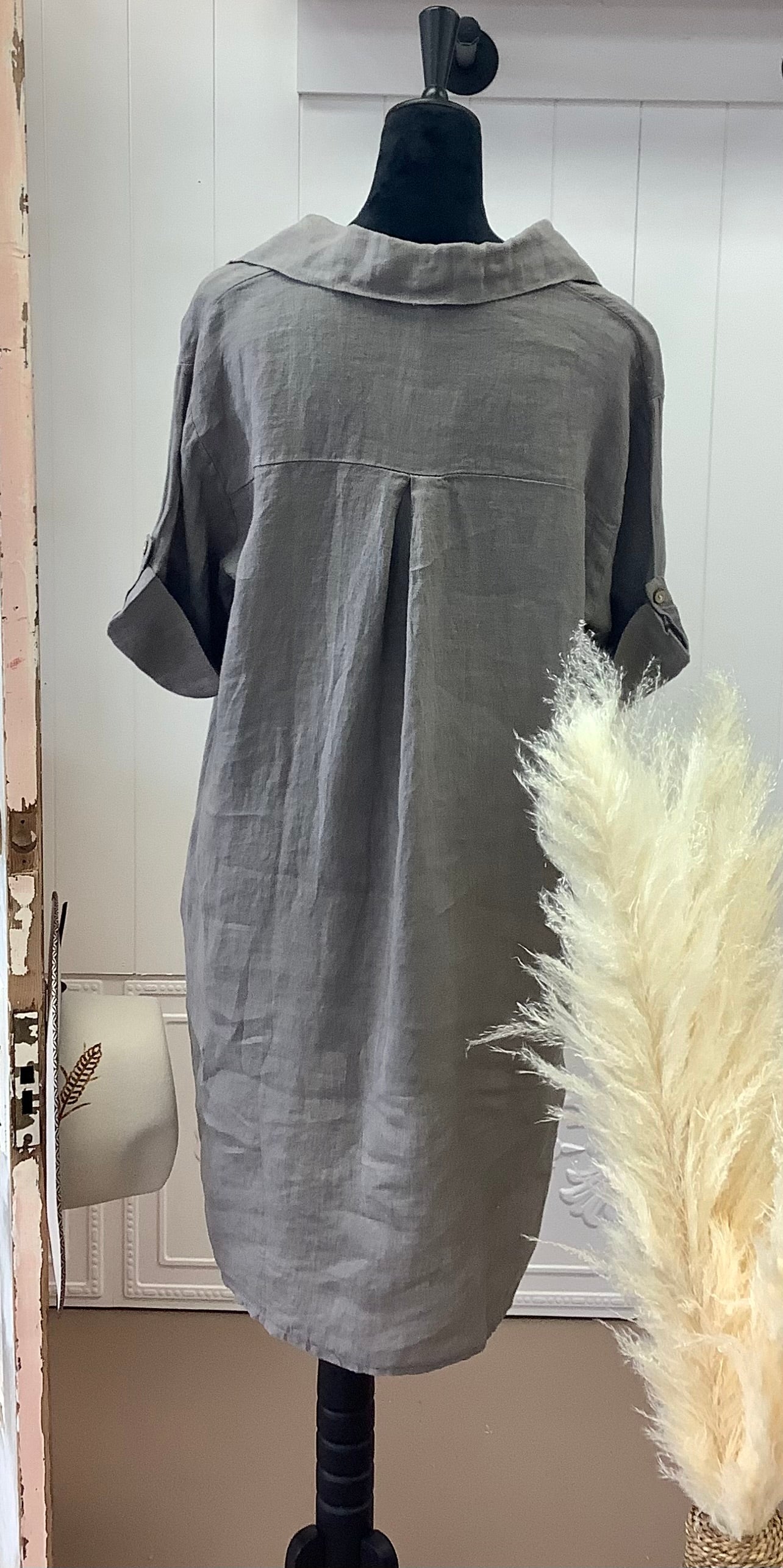Long Linen Dress with Collar
