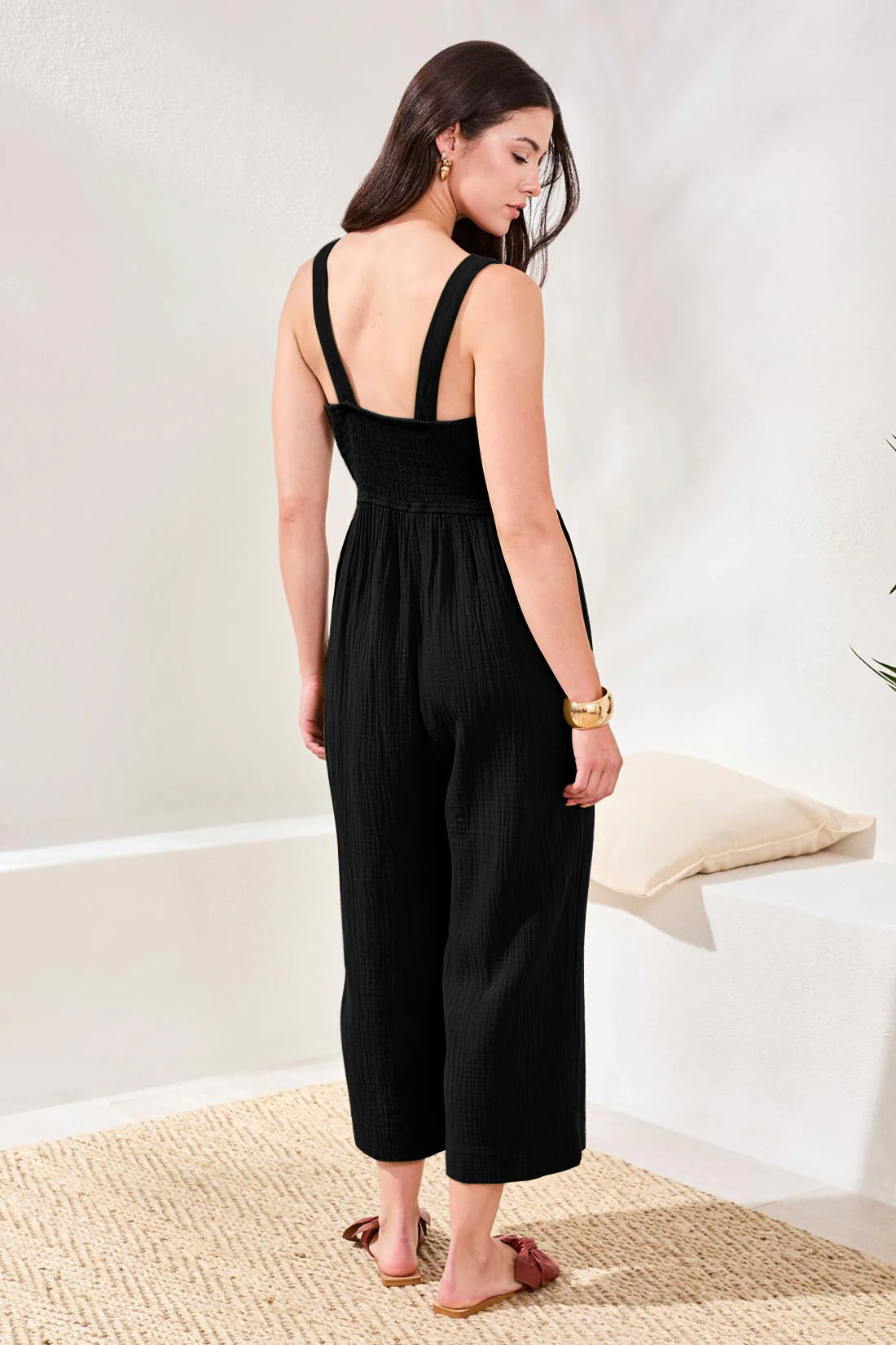 Black Jumpsuit With Smocked Back