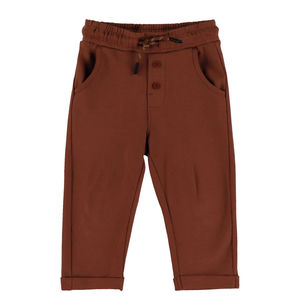 Brown Boys Pants With Drawstring Waistband
