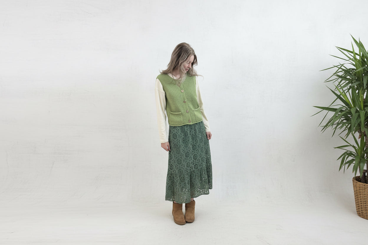 Moss Eyelet Maxi Skirt