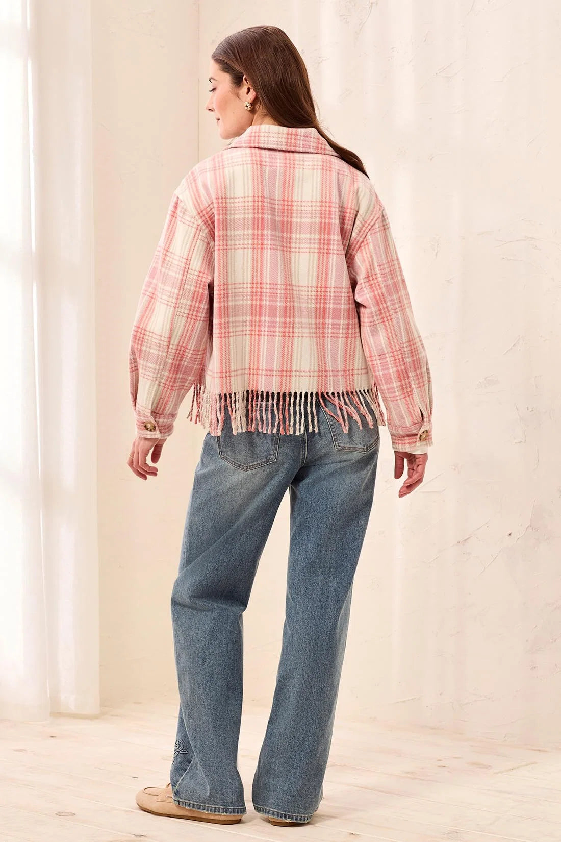 Plaid Cropped Shacket With Fringe