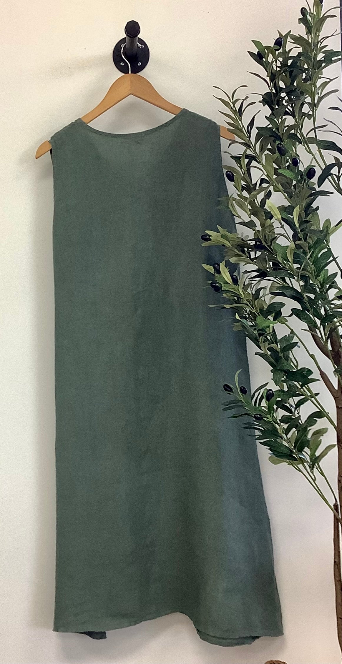 C5310 Military Green Linen Dress