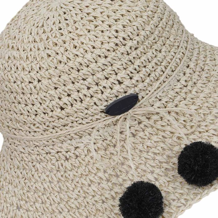Kids Pom Pom Straw Fedora