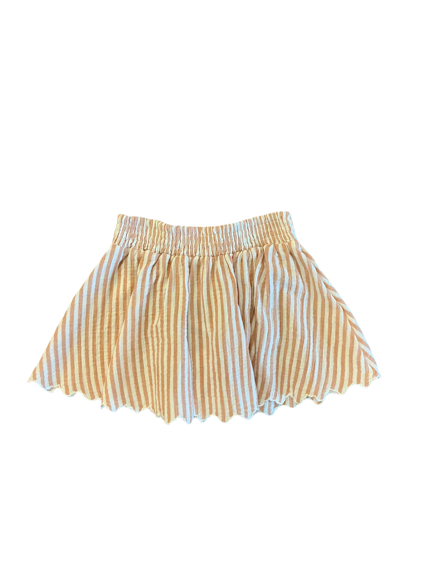 Grapefruit Stripe Smocked V Mini Skirt