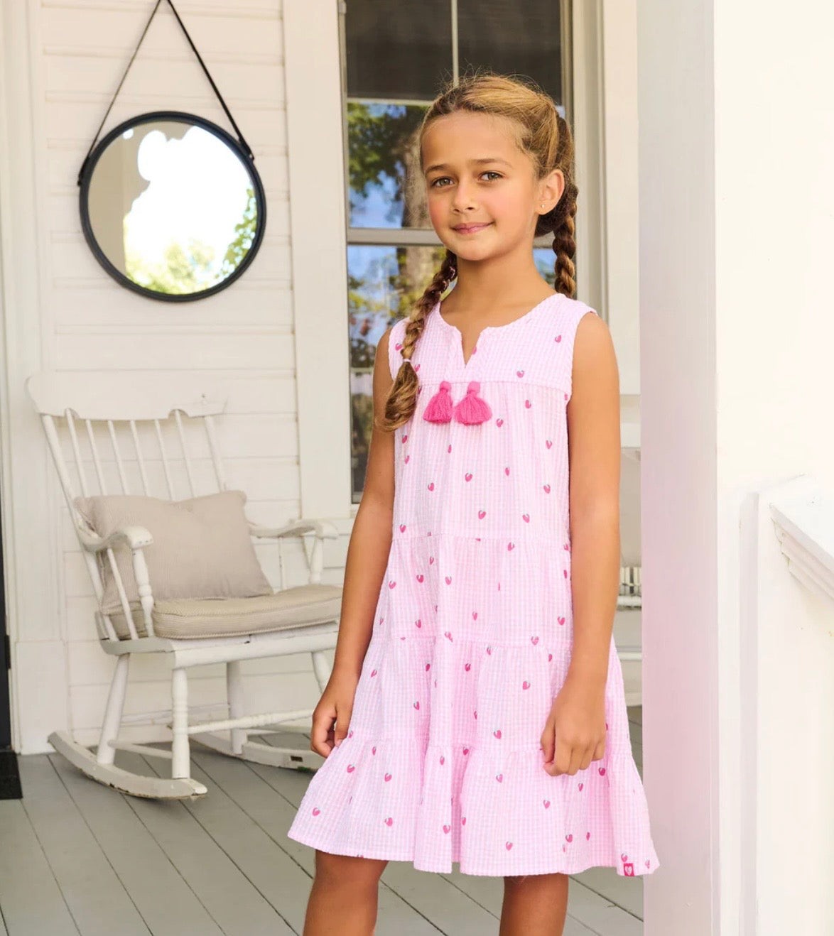 Girls Gingham Strawberry Tiered Dress