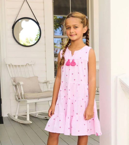 Girls Gingham Strawberry Tiered Dress