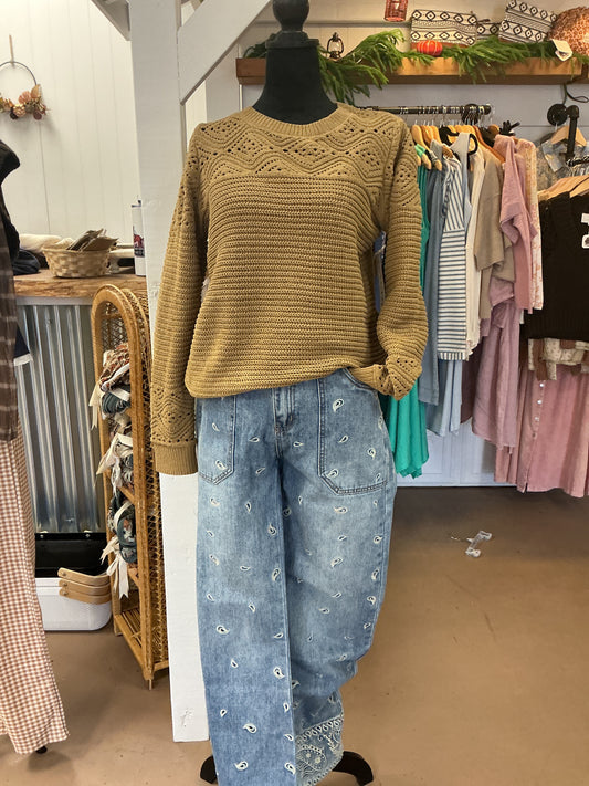 Ladies dull gold crewneck