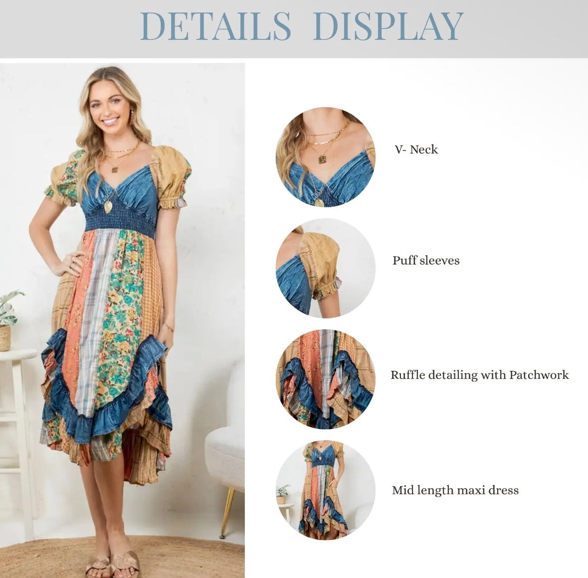 Ruffled Patchwork Midi Dress