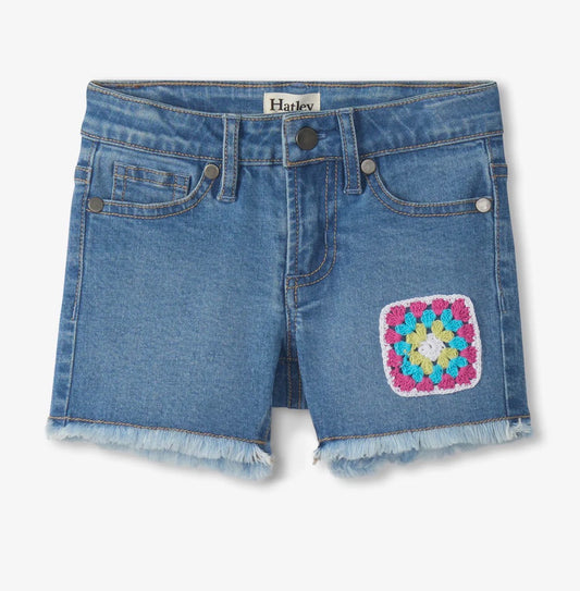 Crochet Patch Denim Shorts