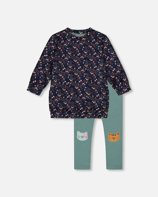 Navy Floral Tunic And Leggings Set