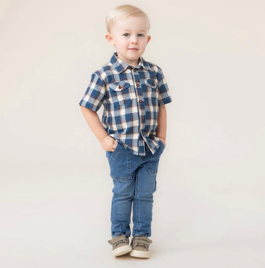 Boys Plaid Button up Tee
