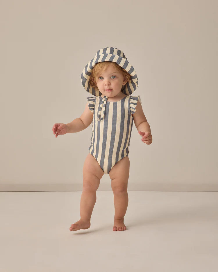 Girls One-Piece Retro Ocean Stripe Swimsuit