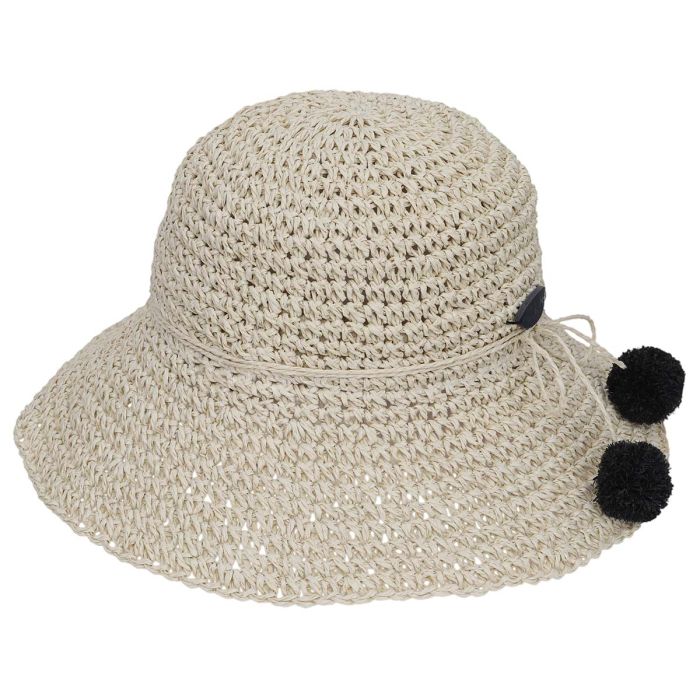 Kids Pom Pom Straw Fedora