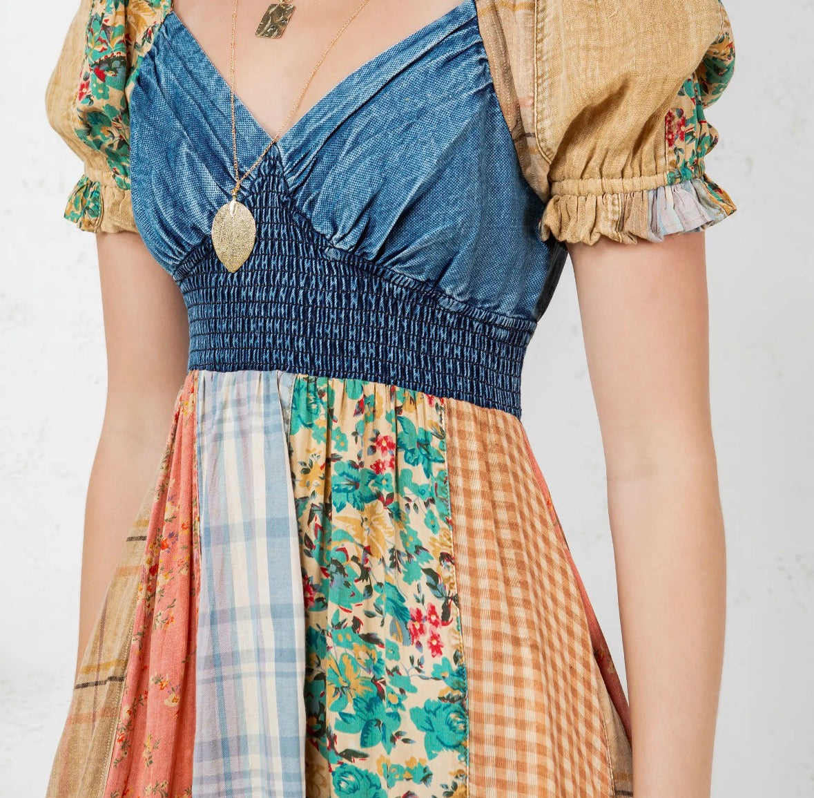 Ruffled Patchwork Midi Dress