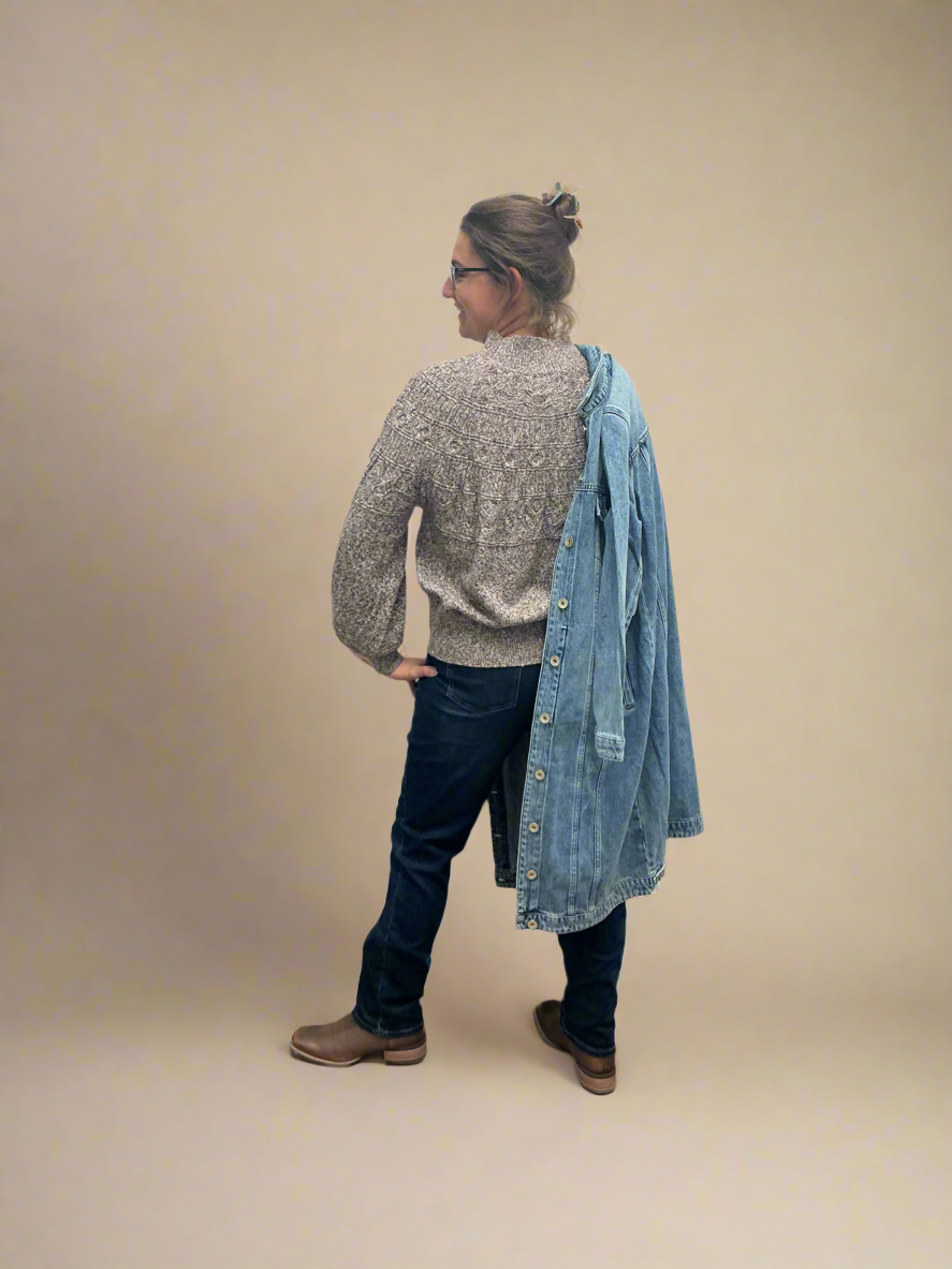 Mocha Cable Knit Mockneck Sweater