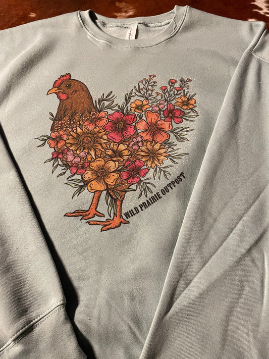 Western Floral Chicken Kids Hoodie