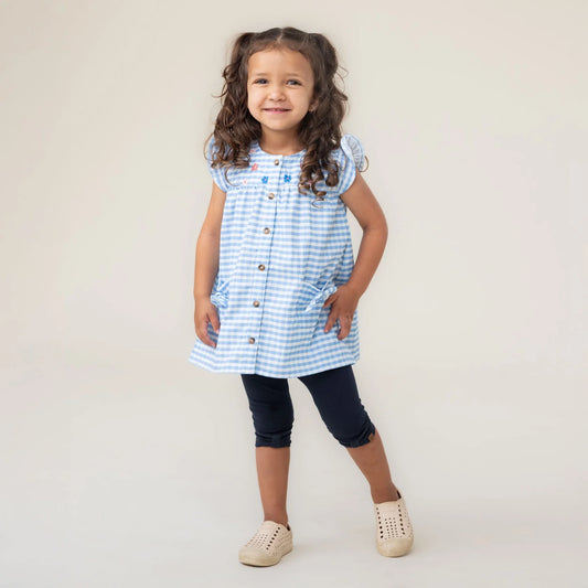 Floral Blue Plaid Dress