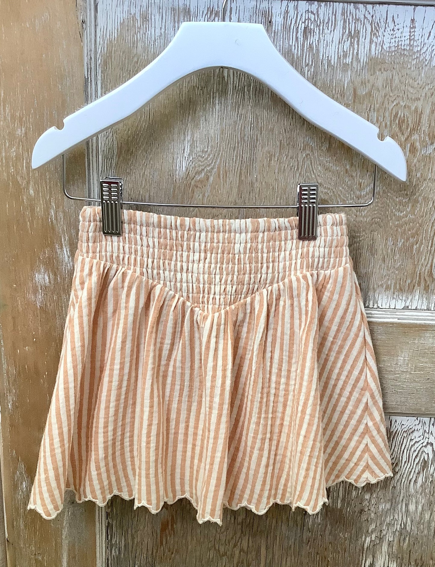 Grapefruit Stripe Smocked V Mini Skirt