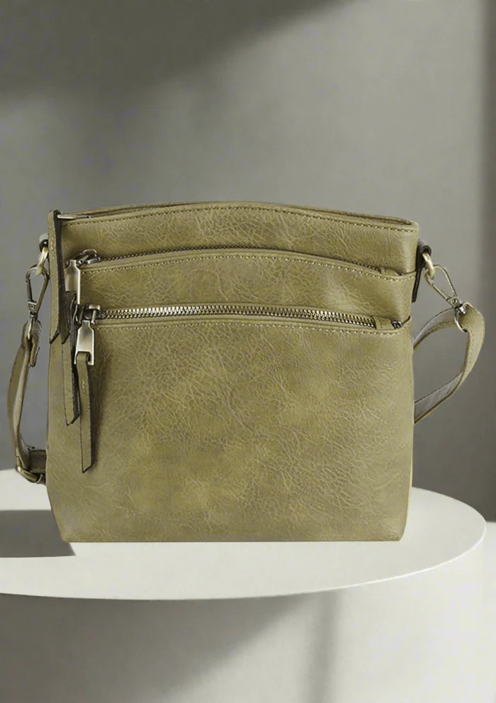 Sage Triple Zipper Crossbody Bag