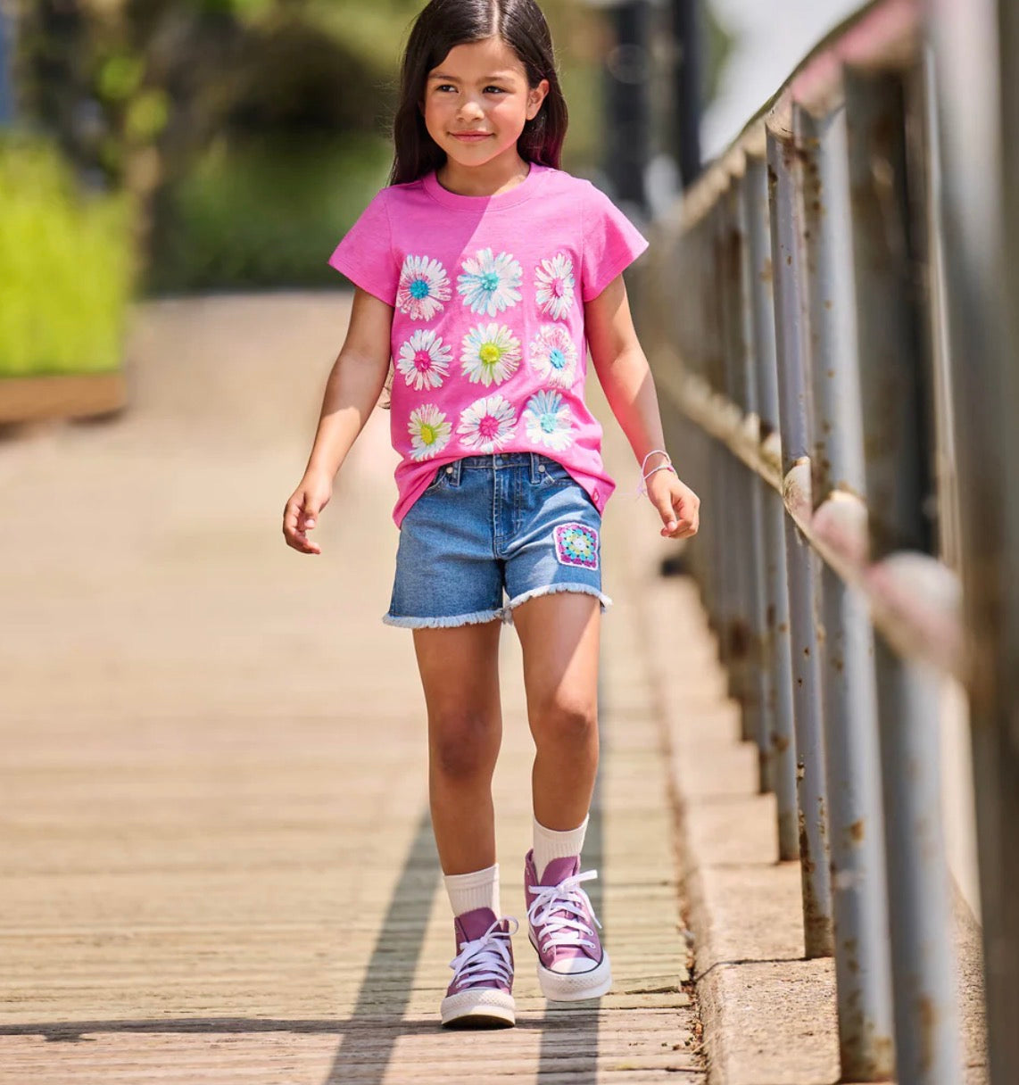 Crochet Patch Denim Shorts