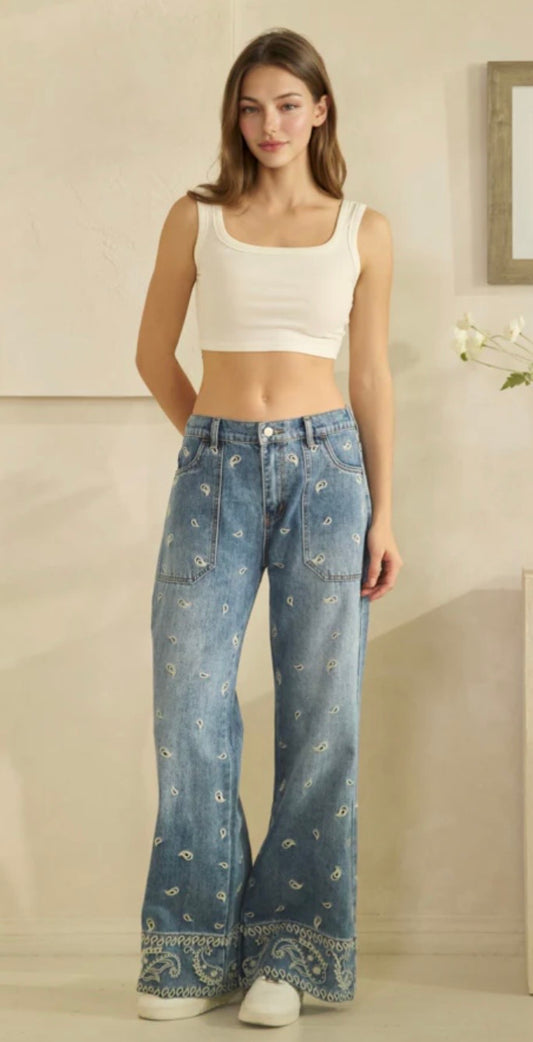 All Over Paisley Denim Jeans