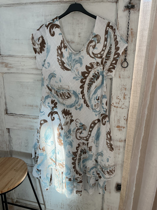Linen Paisley Printed Dress