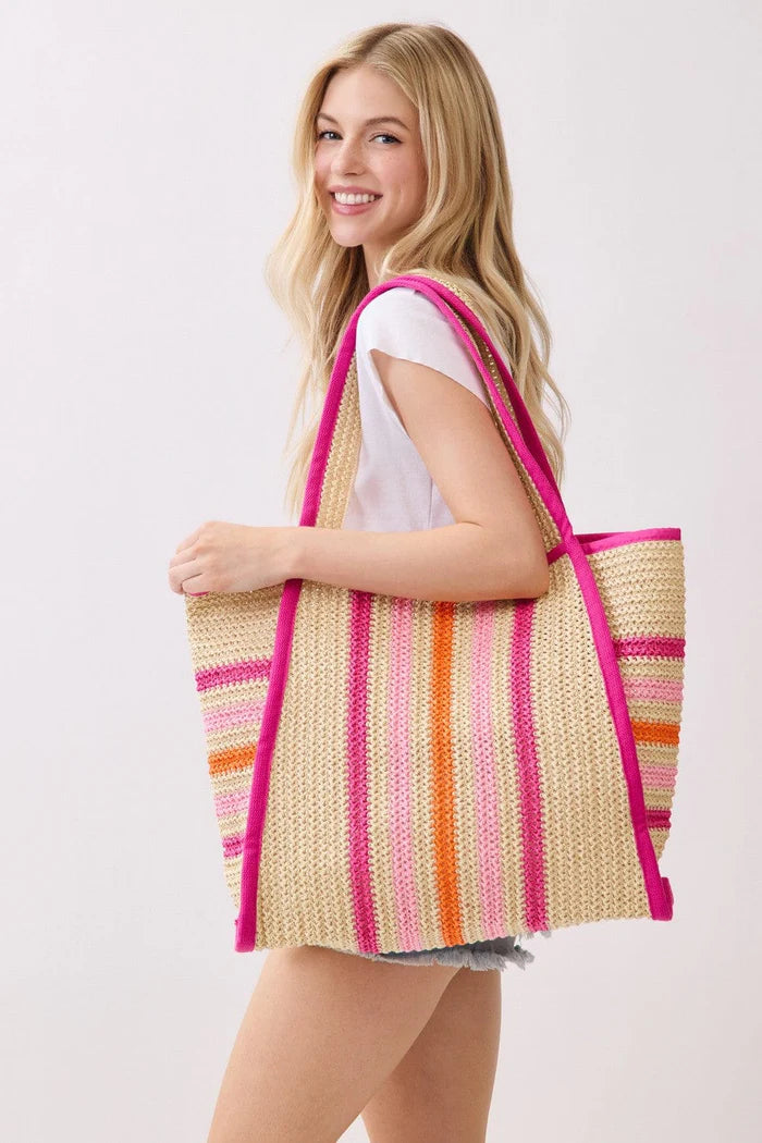 Jennifer Multi Color Straw Beach Tote