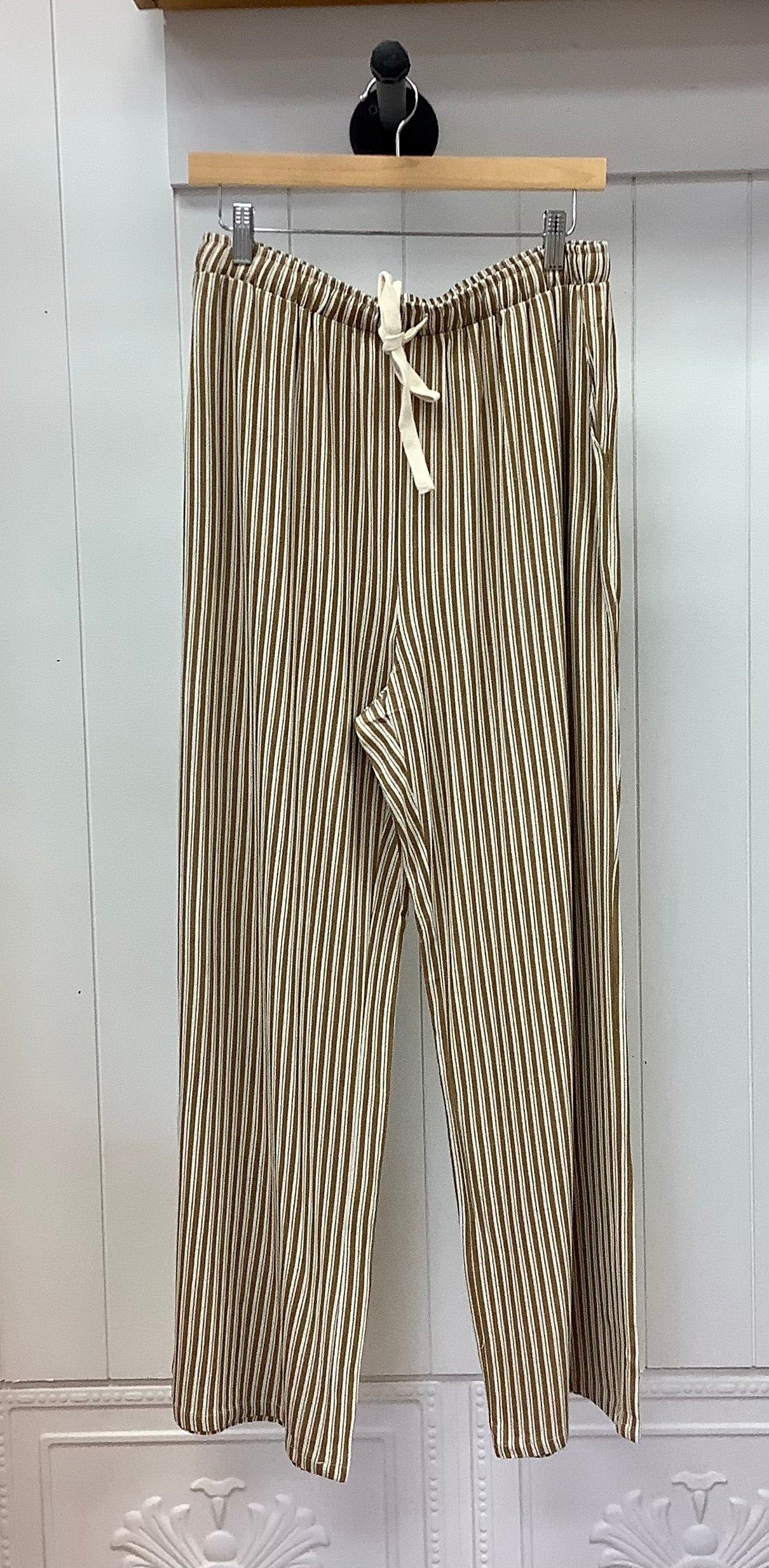 Linen Blend Wide Leg Stripe Pants