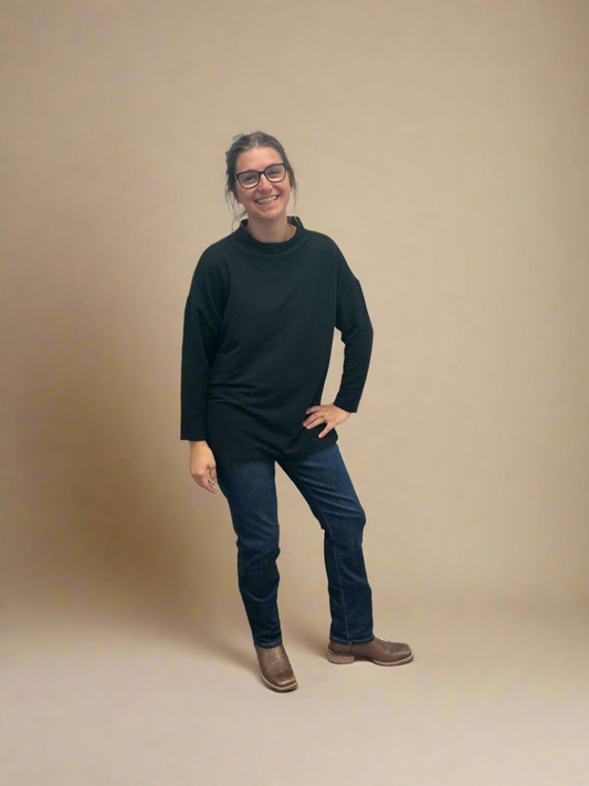 Ribbed Mockneck Tunic Top