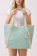 Two Tone Woven Straw Beach Tote