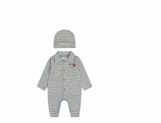 Carolina Blue Striped Romper And Hat Set