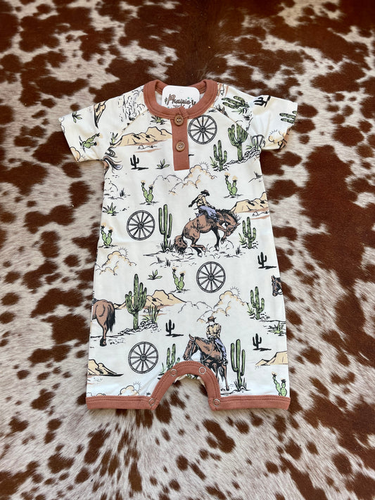 Shortie romper in western on the range print for cowboys
