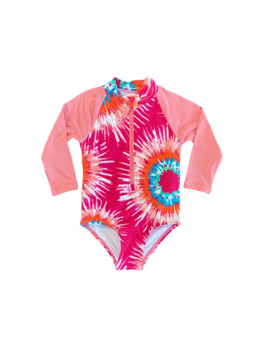 Sunburst Tie-Dye Longsleeve Rashguard Swimsuit