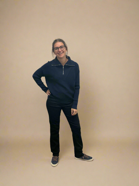 Navy Collared V-Neck Sweater