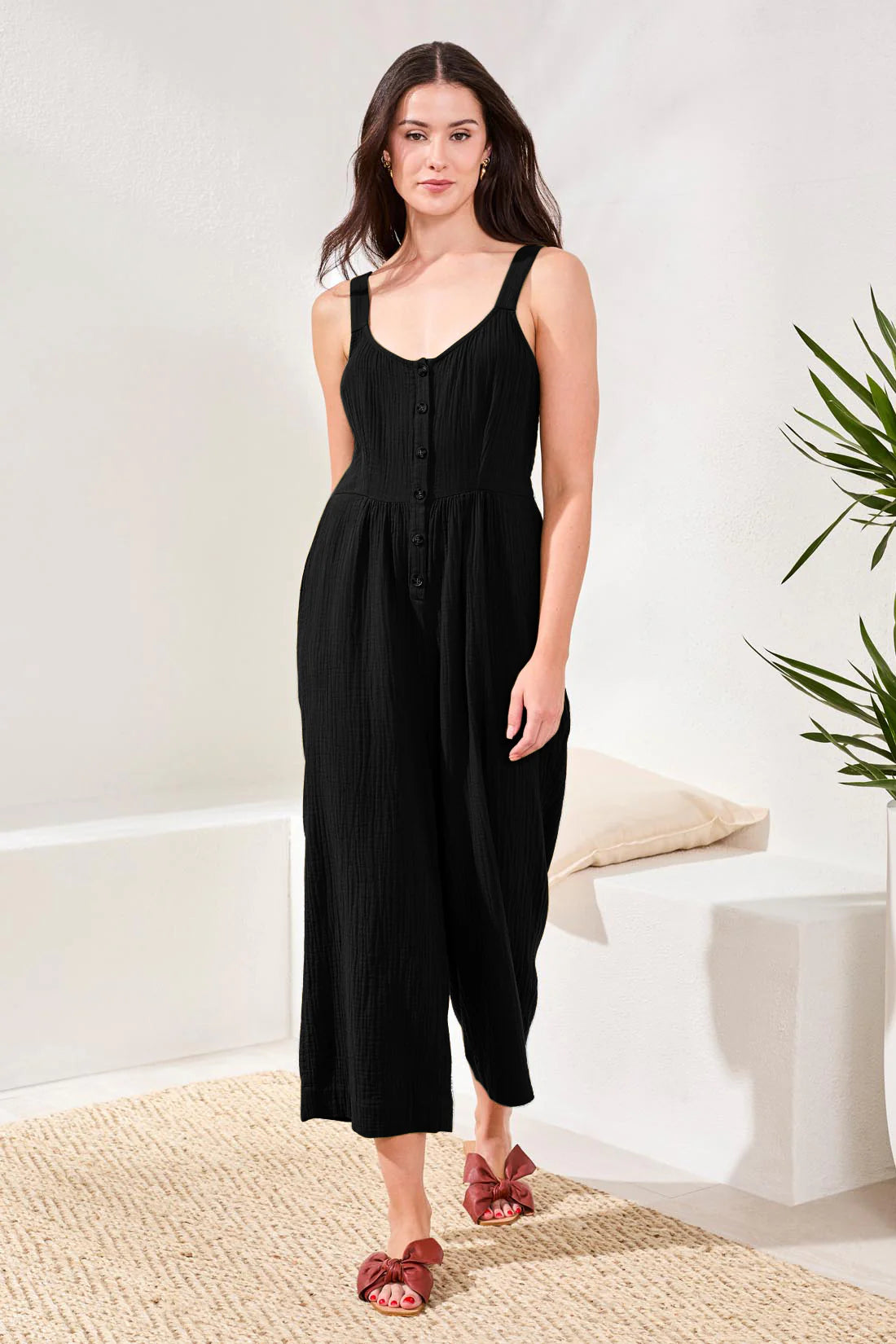 Black Jumpsuit With Smocked Back