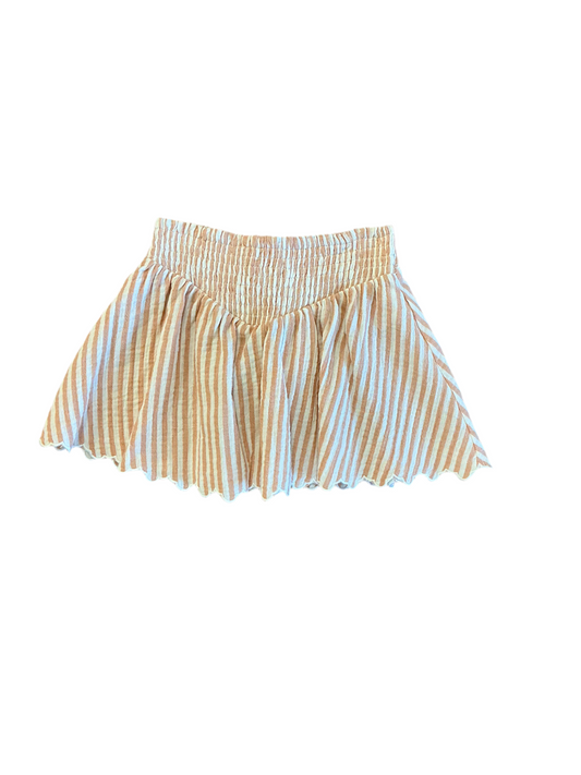 Grapefruit Stripe Smocked V Mini Skirt