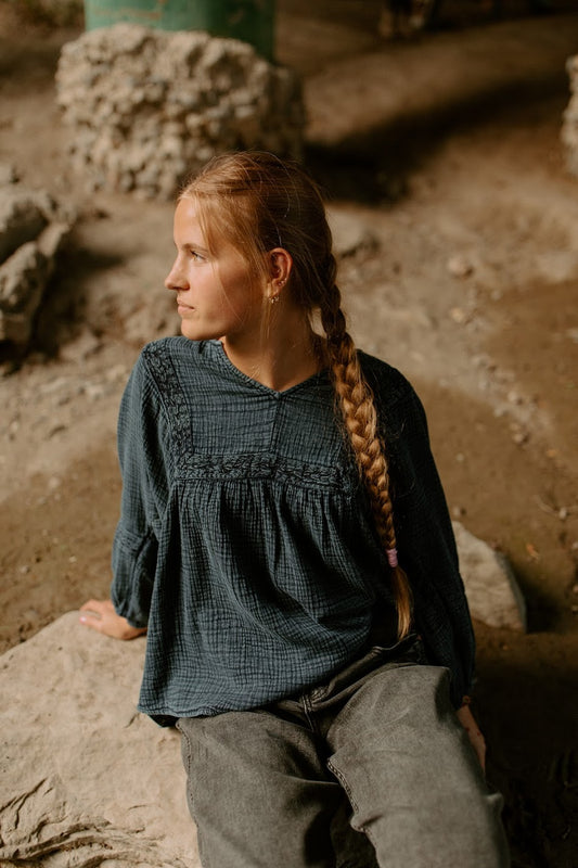 Muslin Embroidered Peasant Blouse