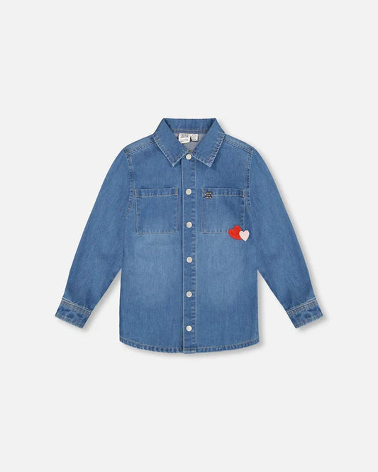 Embroidered Hearts Denim Shirt