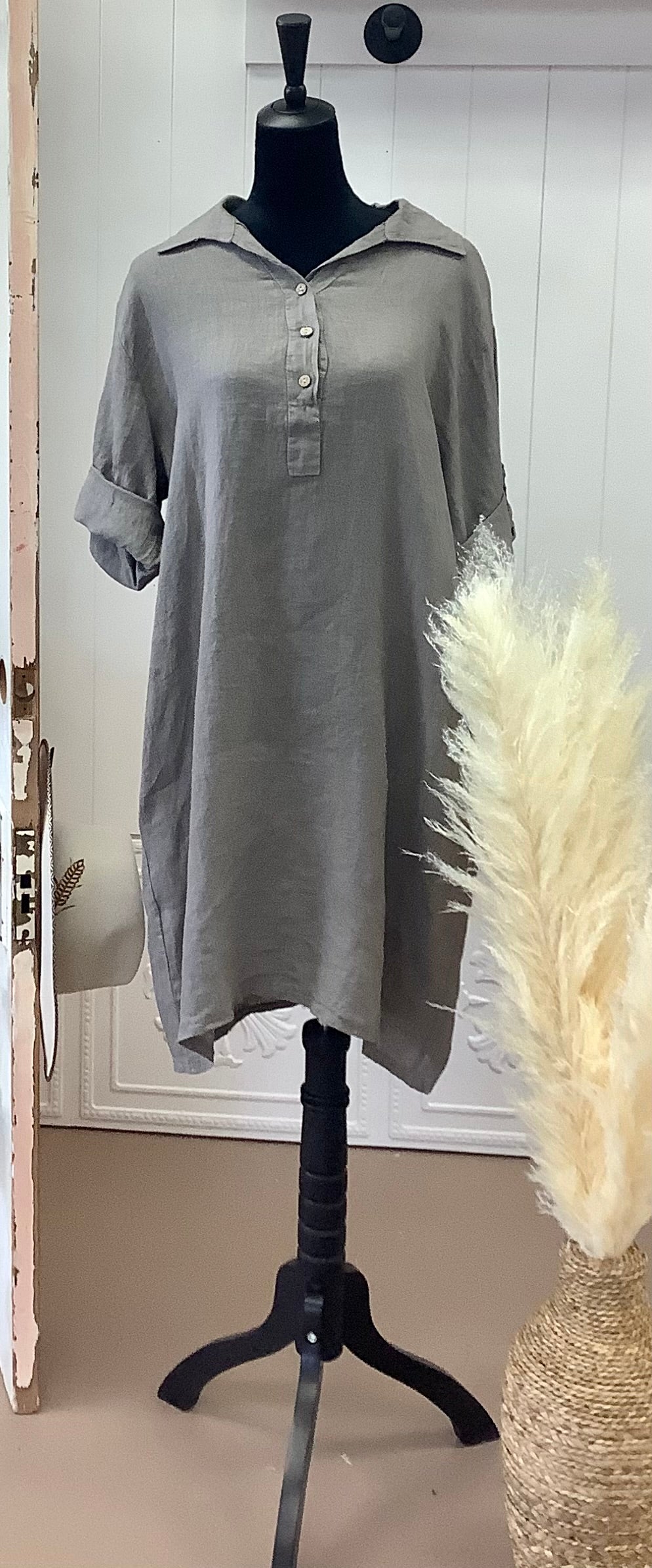 Long Linen Dress with Collar