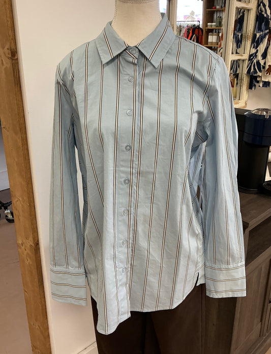 Blue Fog Striped Button Front Shirt