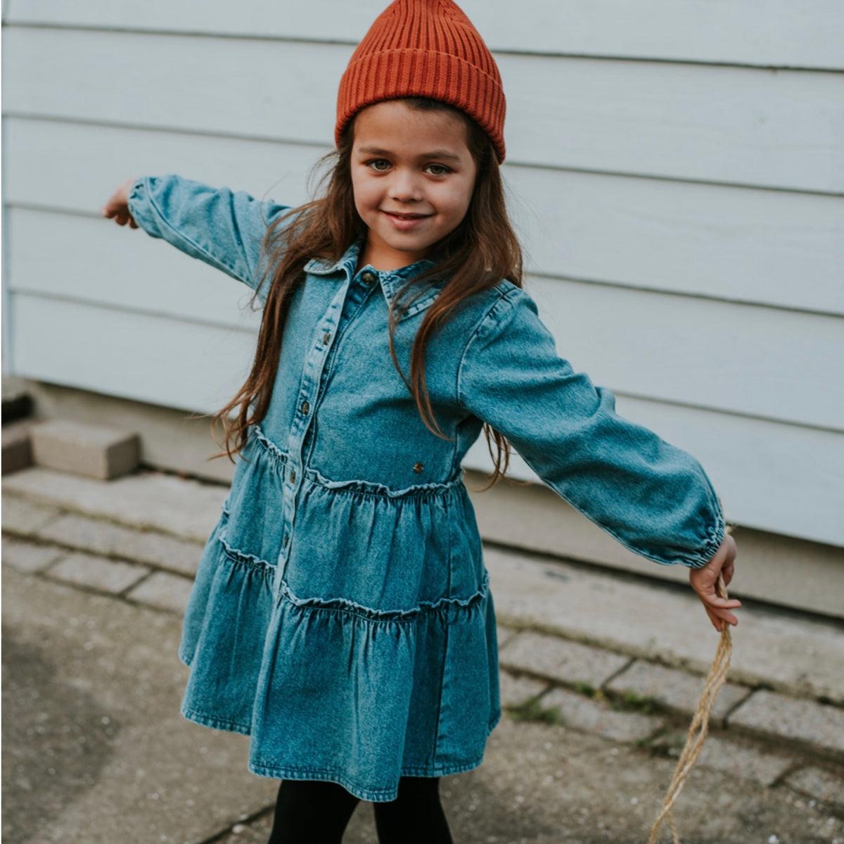 Girls Ruffle Denim Dress