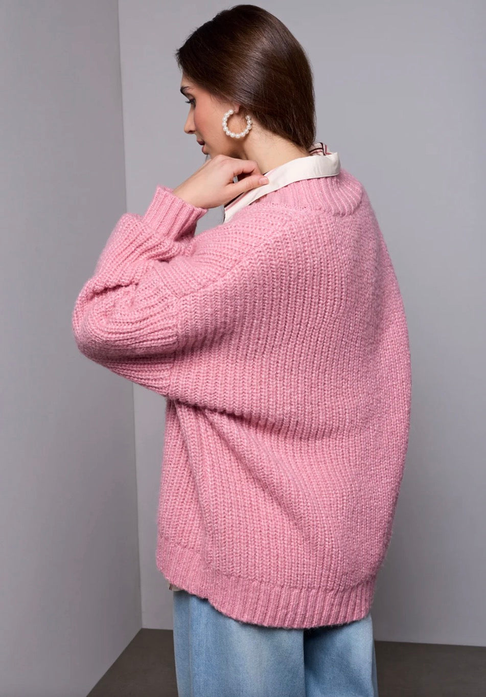 Oversized V Neck Knit Sweater