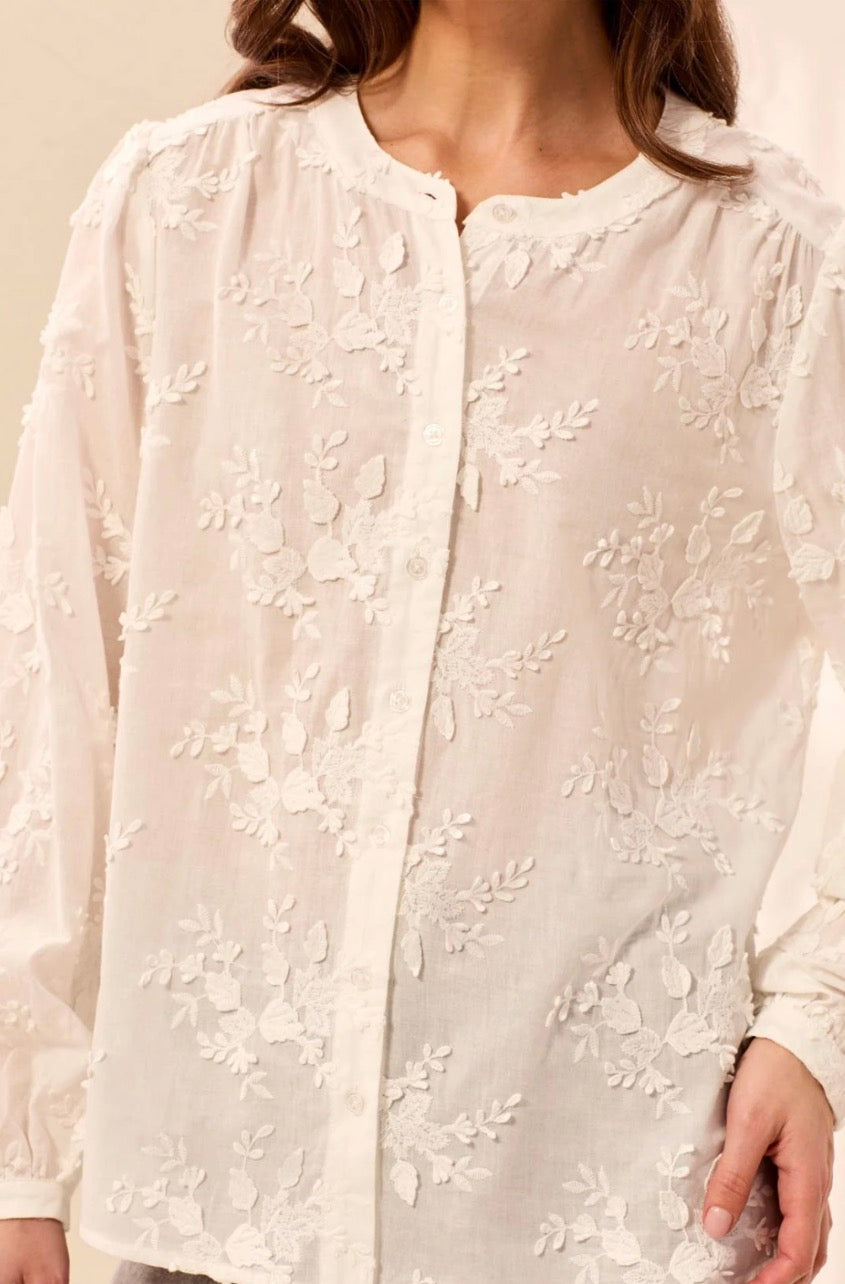 Floral Appliqué Long Sleeve Blouse